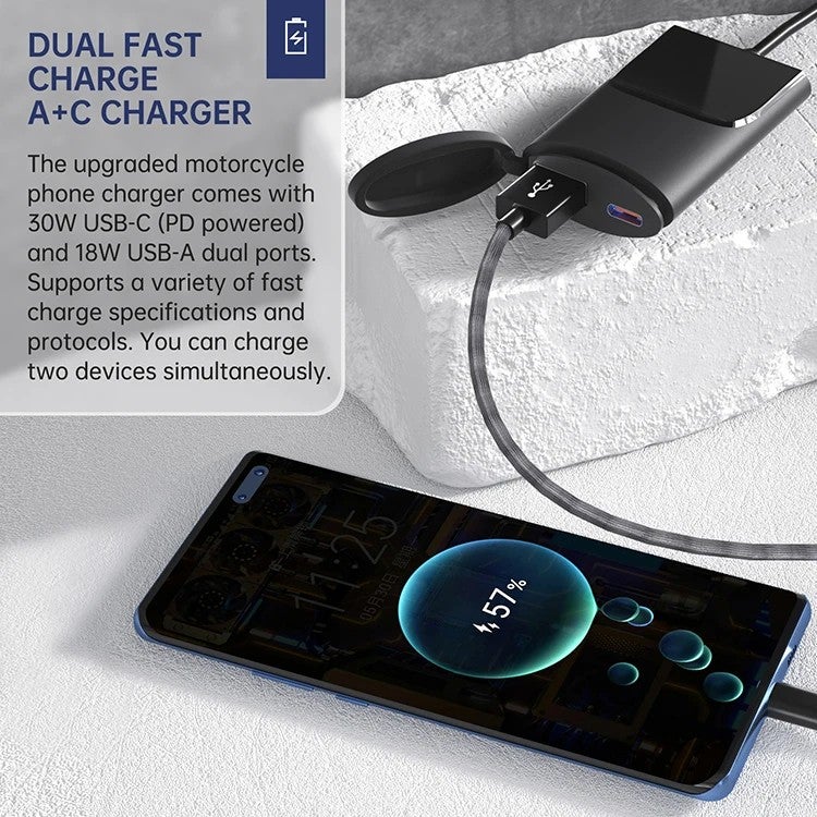 Bluejw Fast Dual QC3.0 Motorcycle USB Charger Adapter with Intelligent Power-Off, Automobile Compatible - Image 3